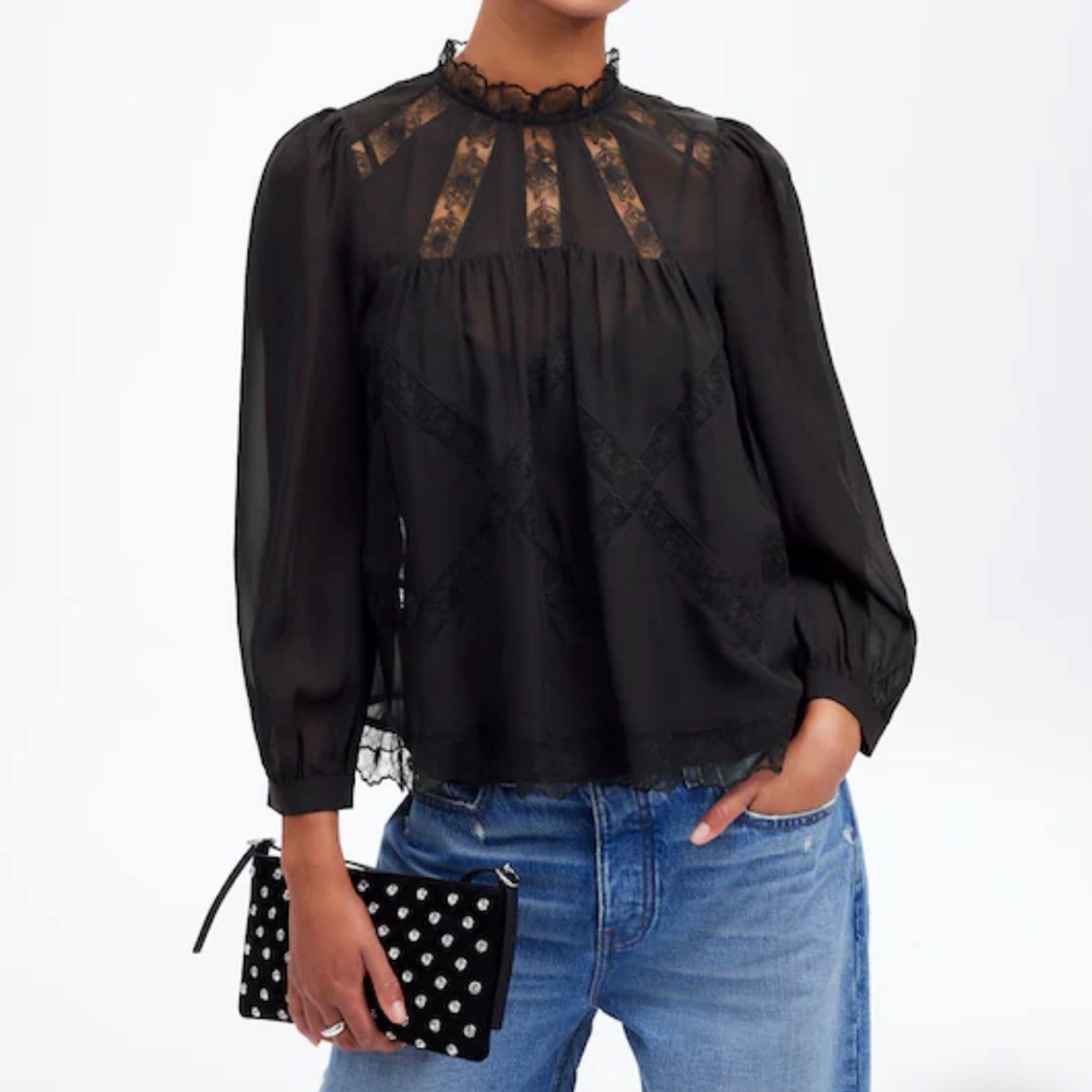 Madewell Lace-Inset Top in Silk - Picture 2 of 8